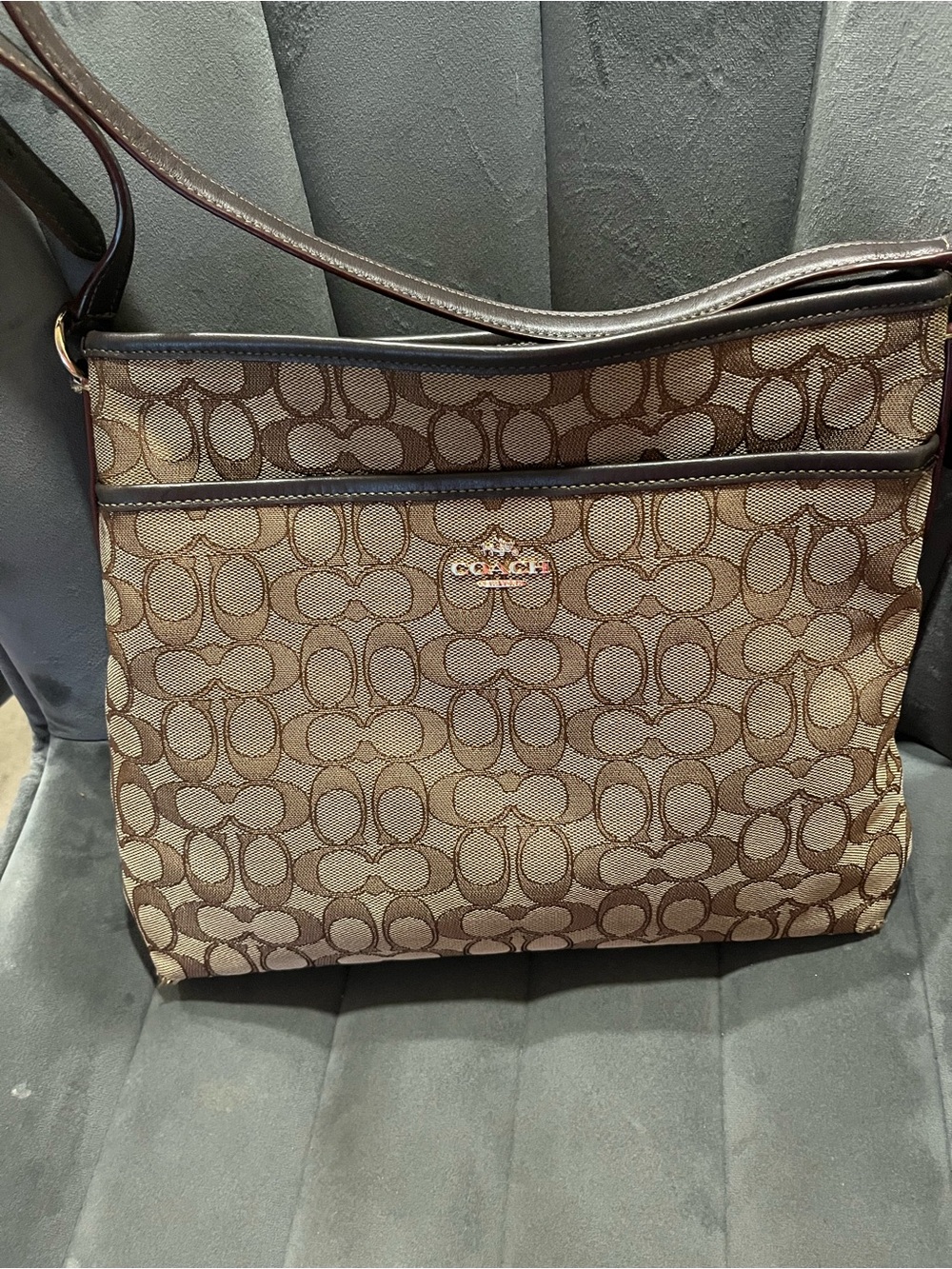 Coach Brown Signature Jacquard Shoulder Bag
